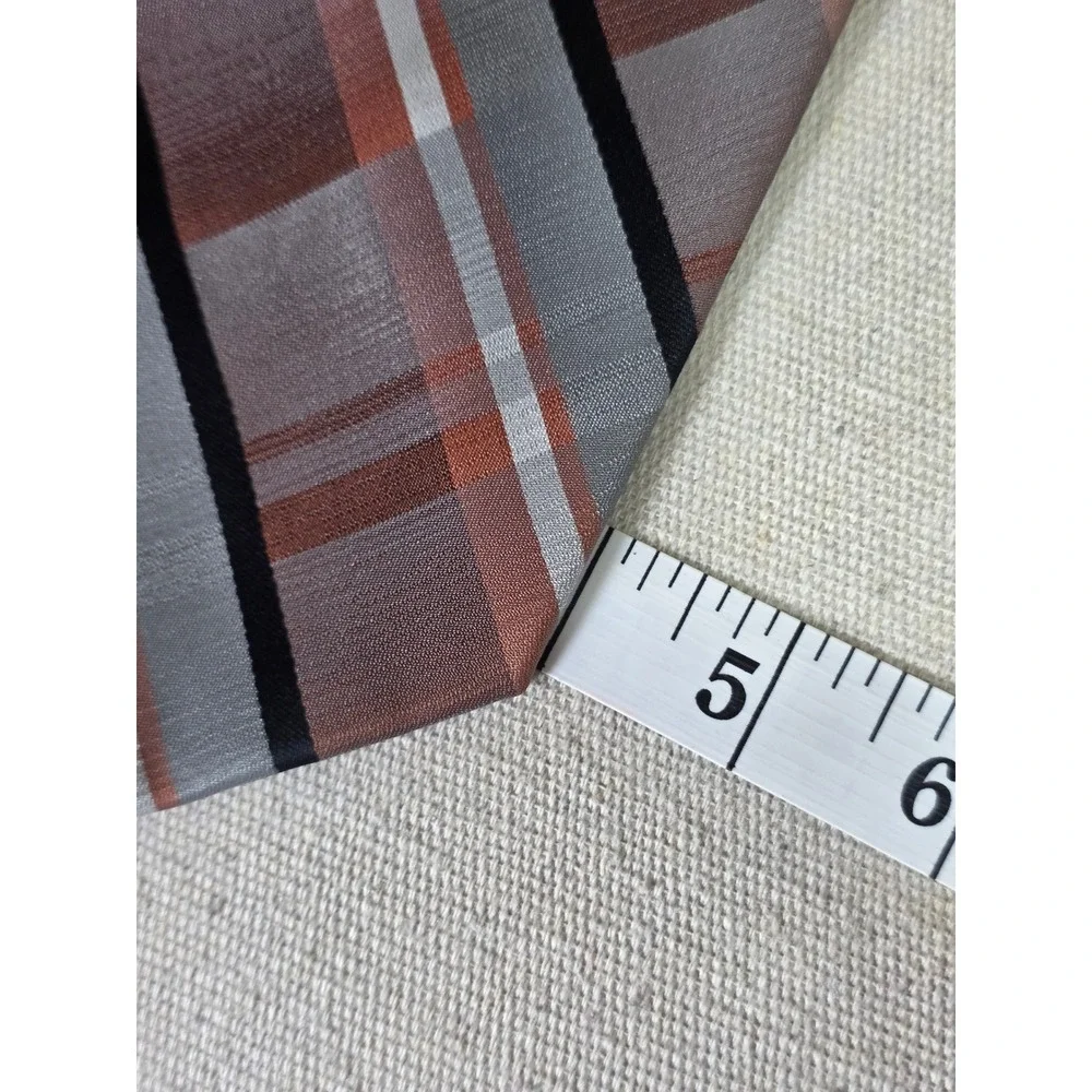 Vintage Wembley Wemlon Mens Plaid Necktie Brown Grey Orange Washable Polyester